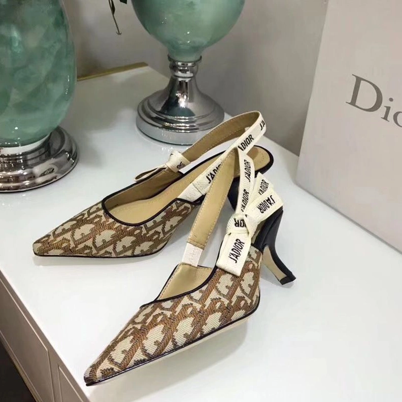 Popular 4286 J'Adior Slingback Pumps Women Oblique Motif Canvas Khaki
