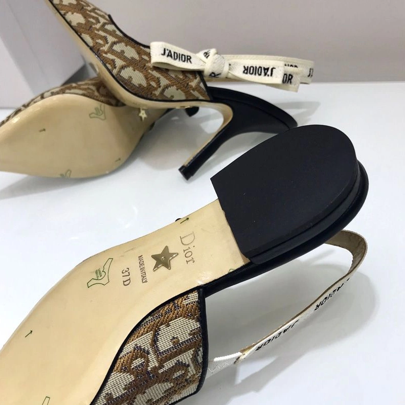 Popular 4286 J'Adior Slingback Pumps Women Oblique Motif Canvas Khaki