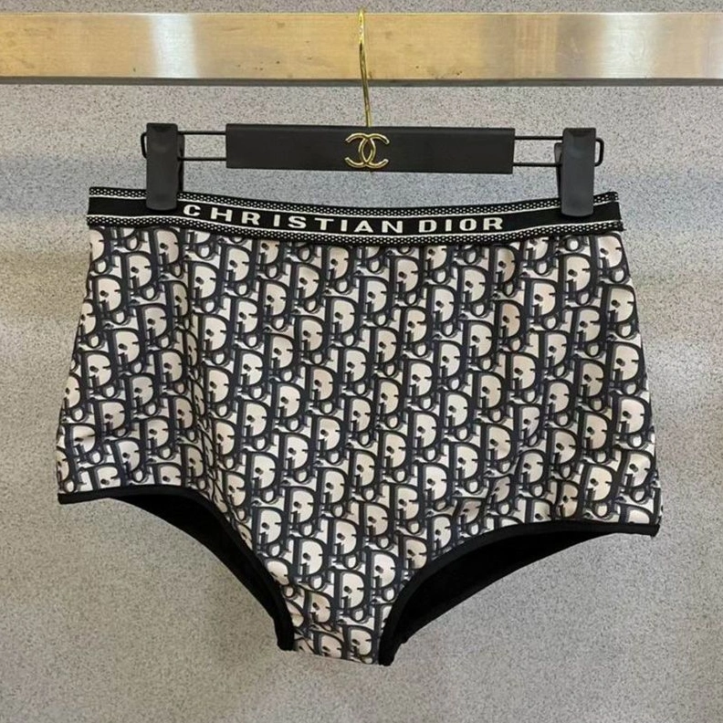 Popular 4795 Christian Dior High Waisted Crisscross Bikini Women Oblique Motif Lycra Black