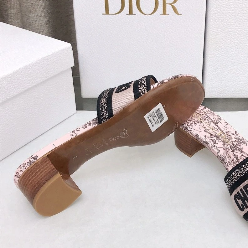 Popular 4936 Christian Dior Dway Slides Women Jardin d'Hiver Motif Canvas Pink