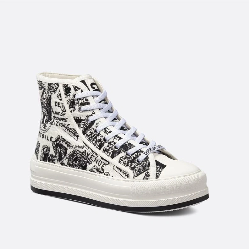 Popular 7433 Walk'N'Dior High-Top Platform Sneakers Women Plan de Paris Motif Canvas Black