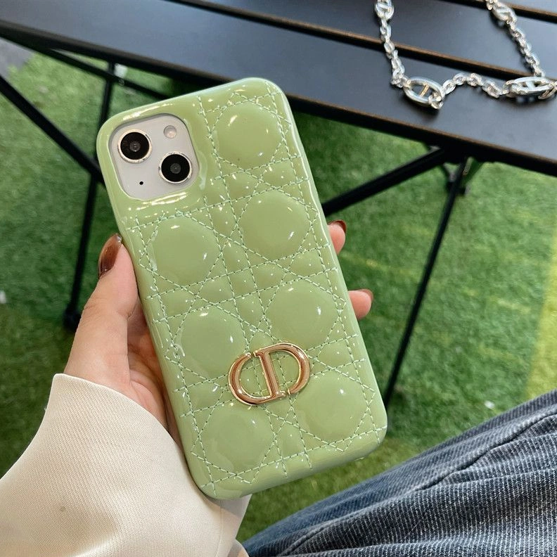 Popular 7553 Dior CD iPhone Case Cannage Patent Leather Green