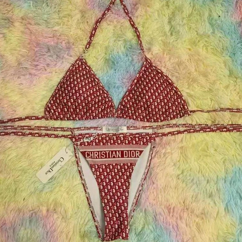 Popular 8022 Christian Dior Bikini Women Oblique Motif Lycra Burgundy