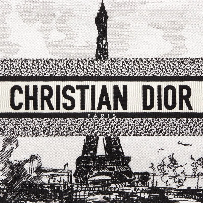 Popular 9411 Dior Book Tote In Paris Eiffel Tower Motif Canvas White