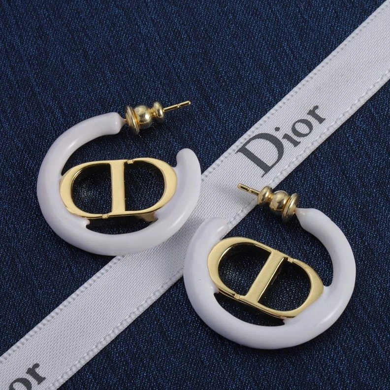 Popular 9608 Dior 30 Montaigne Earrings Metal and Lacquer Gold White