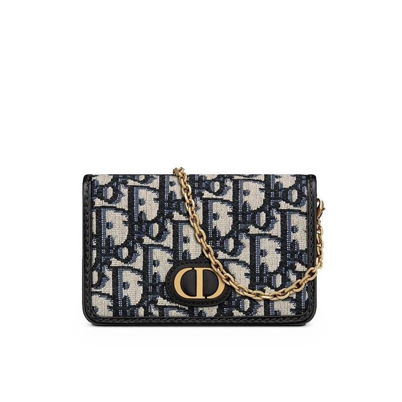 Popular 9892 Nano Dior 30 Montaigne Chain Pouch In Oblique Motif Canvas Blue