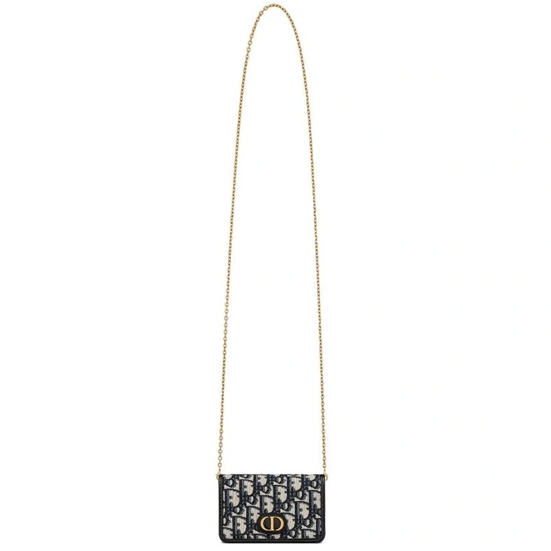 Popular 9892 Nano Dior 30 Montaigne Chain Pouch In Oblique Motif Canvas Blue