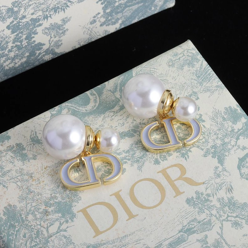 Popular 9910 Dior Tribales Earrings Metal, Pearls and Lacquer Gold White