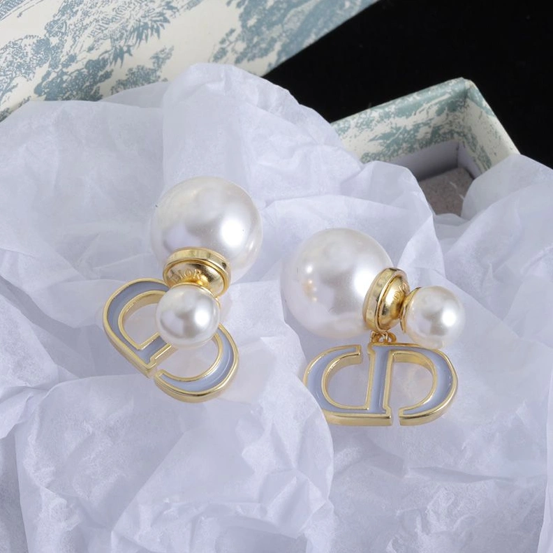 Popular 9910 Dior Tribales Earrings Metal, Pearls and Lacquer Gold White