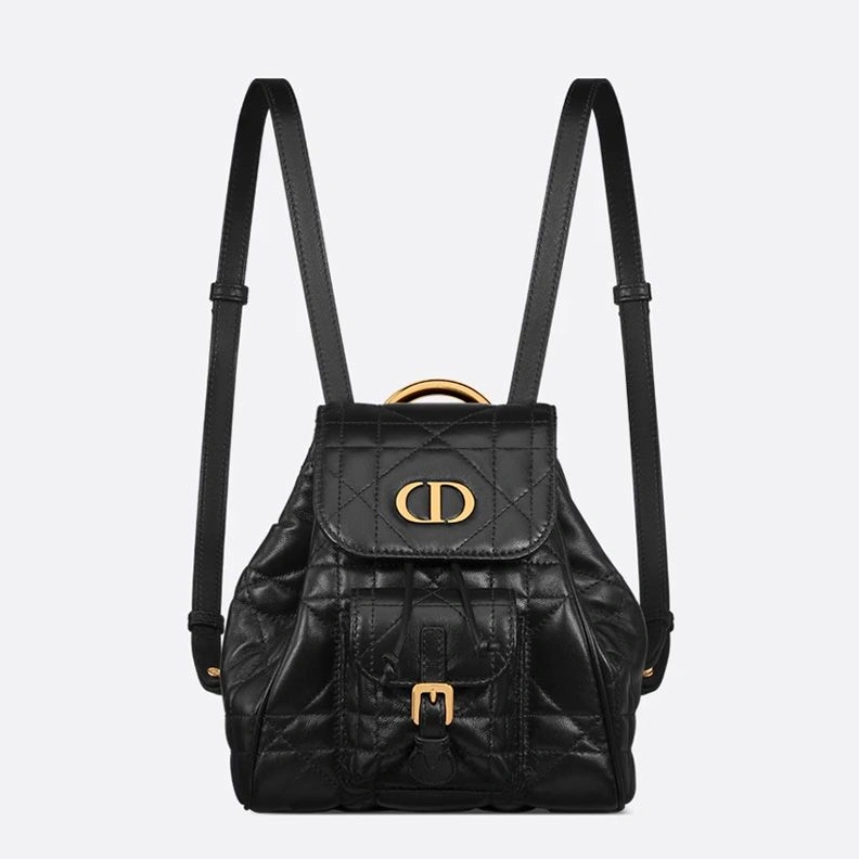 Small Dior Caro Backpack In Macrocannage Lambskin Black Comfortable 7176