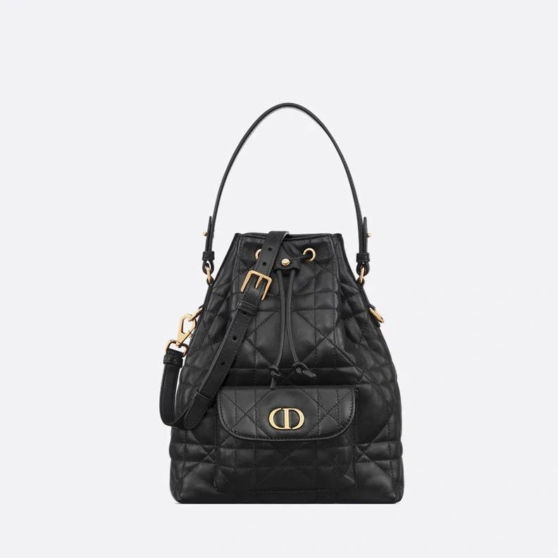 Small Dior Caro Bucket Bag In Macrocannage Lambskin Black UrbanStyle 1359