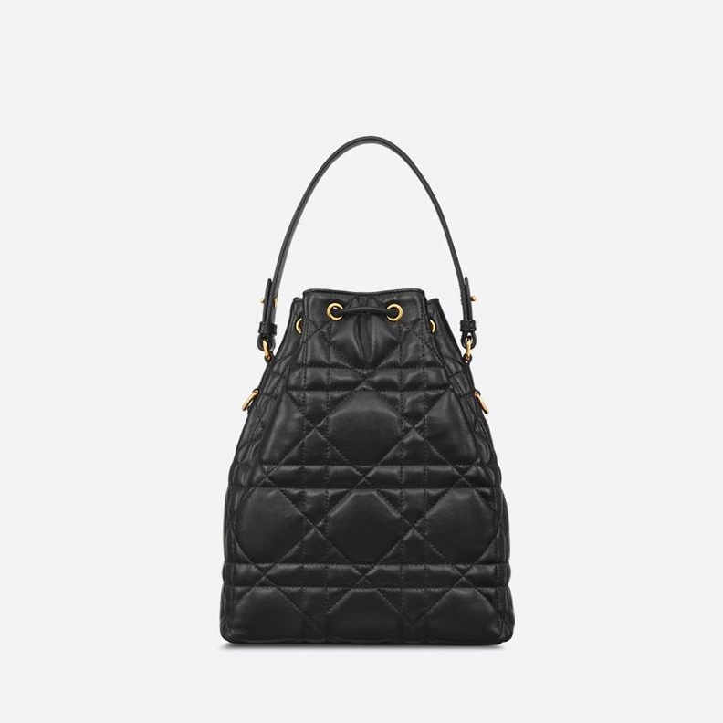 Small Dior Caro Bucket Bag In Macrocannage Lambskin Black UrbanStyle 1359