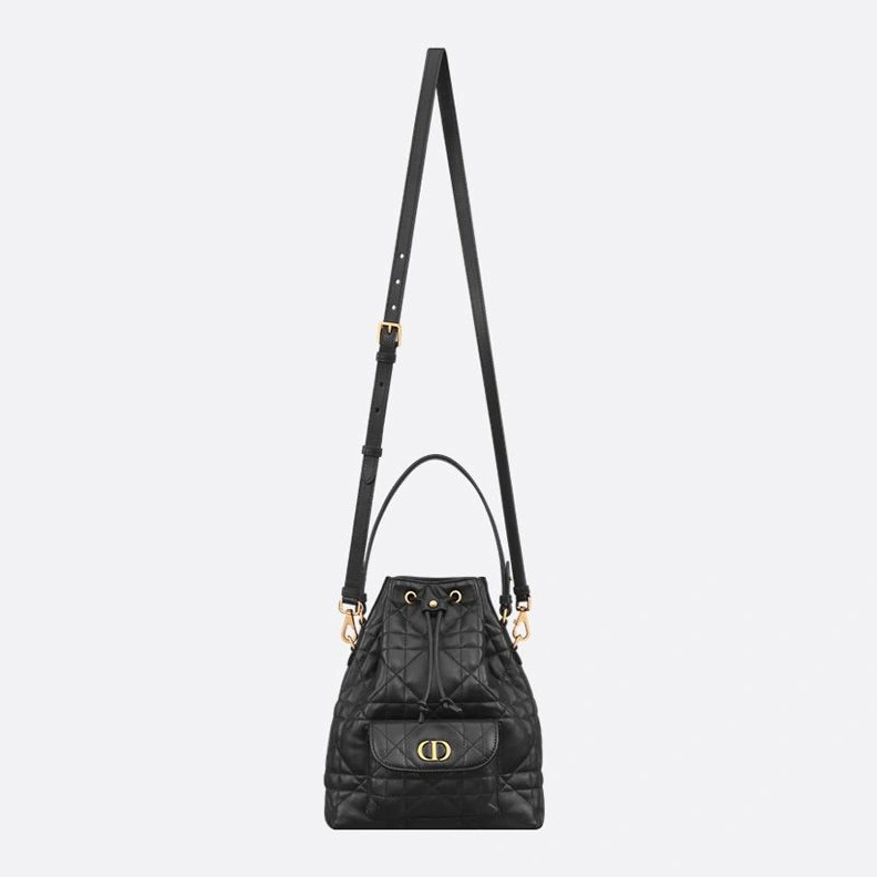 Small Dior Caro Bucket Bag In Macrocannage Lambskin Black UrbanStyle 1359