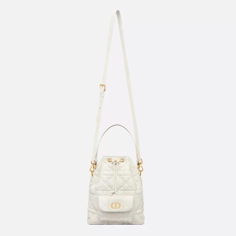 Small Dior Caro Bucket Bag In Macrocannage Lambskin White Fashionable 4125