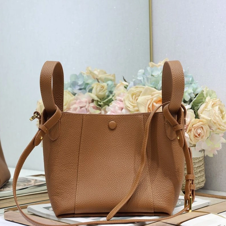 Small Dior Signature Bucket Bag In Grained Calfskin Brown Trendy 3837