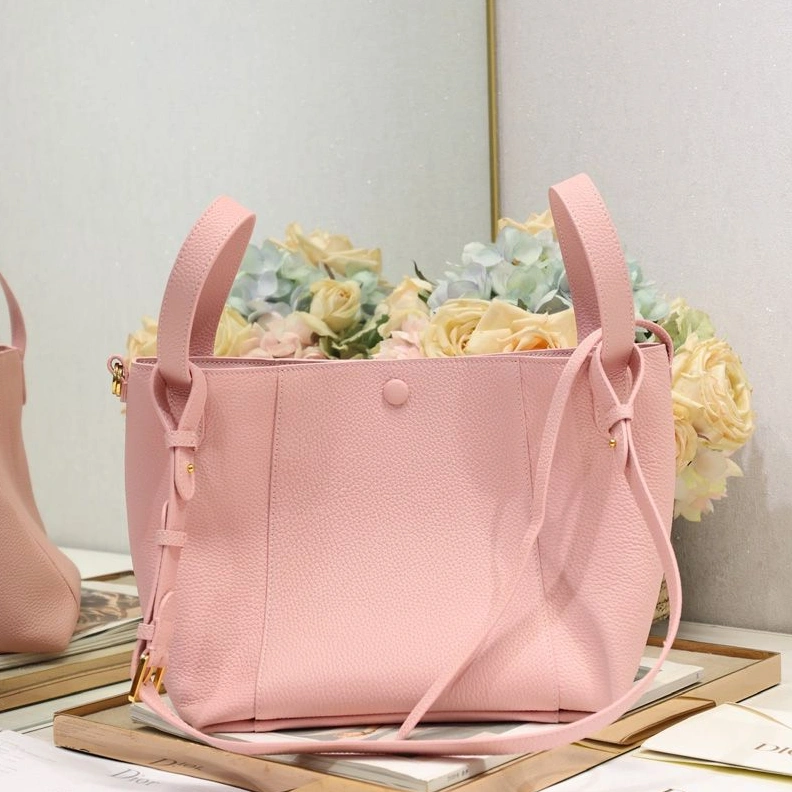 Small Dior Signature Bucket Bag In Grained Calfskin Cherry EasyMatch 763