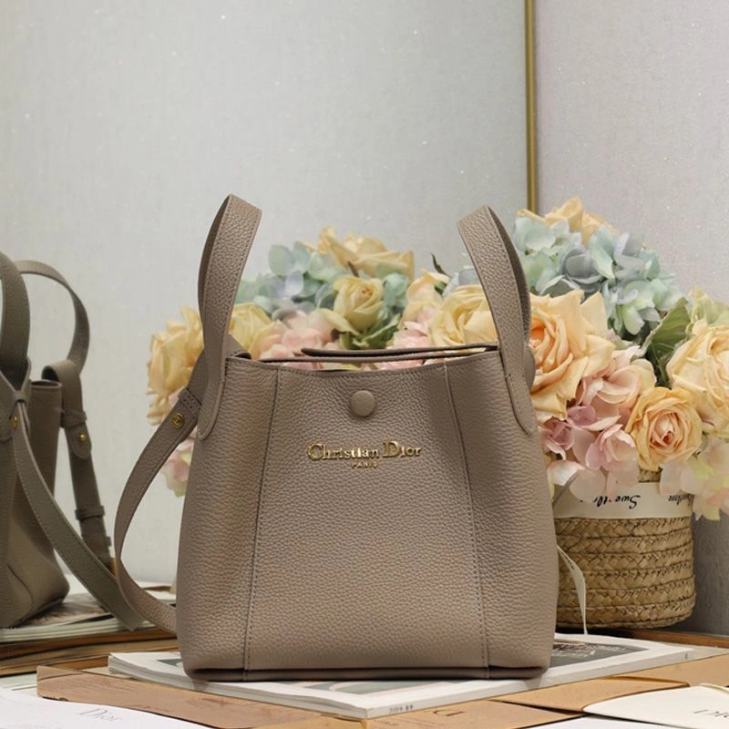 Small Dior Signature Bucket Bag In Grained Calfskin Grey GoAnywhere 8359