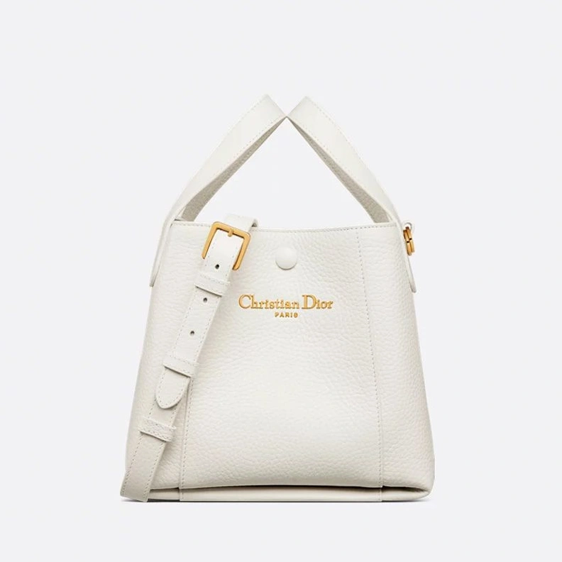 Small Dior Signature Bucket Bag In Grained Calfskin White Comfortable 827