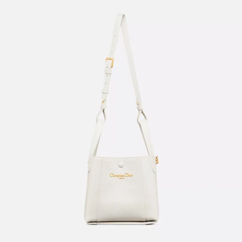 Small Dior Signature Bucket Bag In Grained Calfskin White Comfortable 827