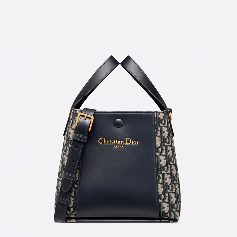 Small Dior Signature Bucket Bag In Oblique Motif Canvas and Smooth Calfskin Blue ModernLook 3812