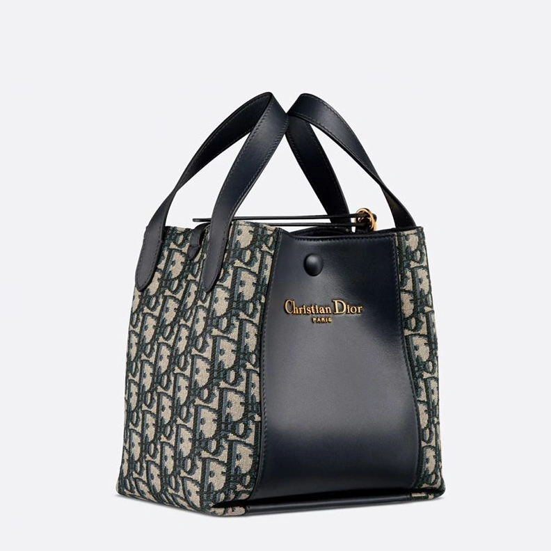 Small Dior Signature Bucket Bag In Oblique Motif Canvas and Smooth Calfskin Blue ModernLook 3812