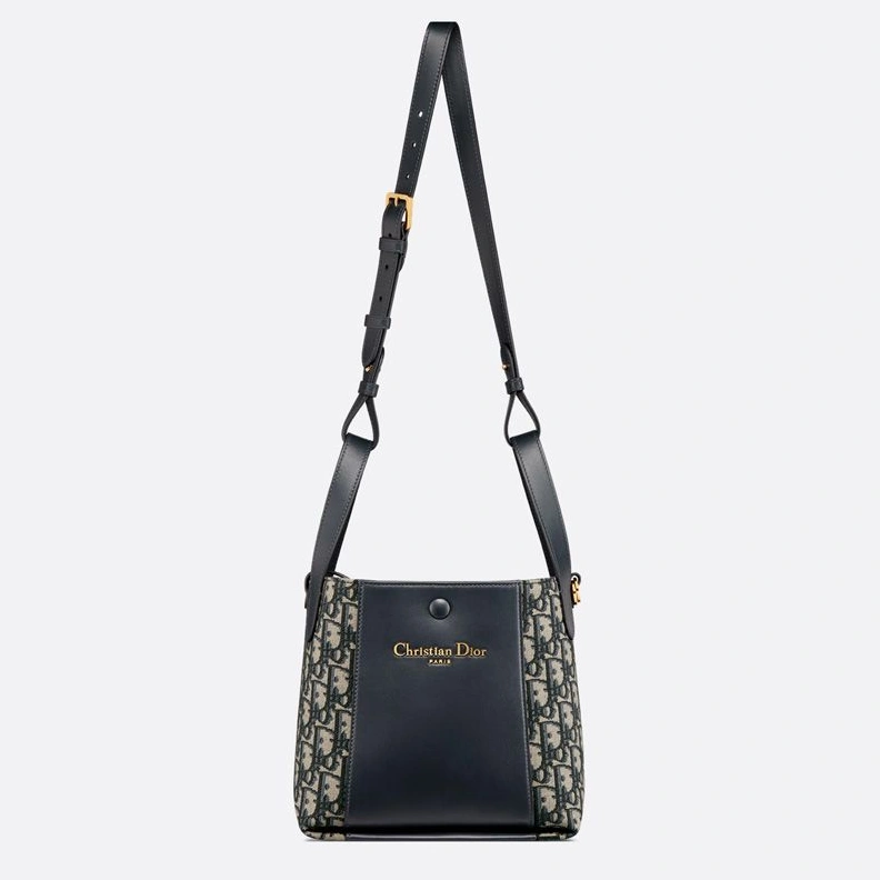 Small Dior Signature Bucket Bag In Oblique Motif Canvas and Smooth Calfskin Blue ModernLook 3812