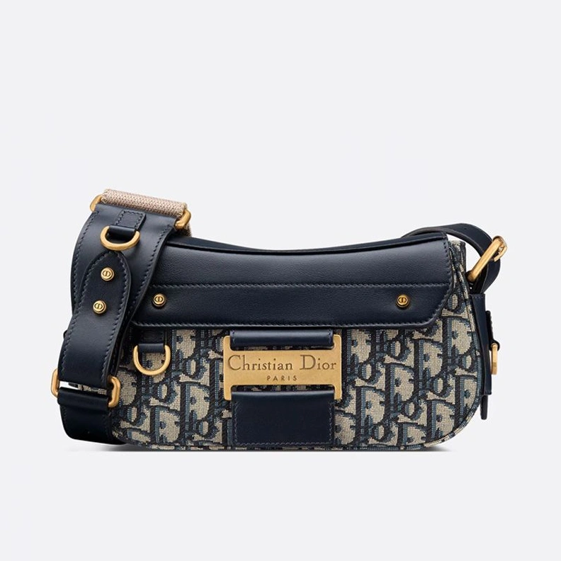 Small Dior Streetchic Bag In Oblique Motif Canvas and Smooth Calfskin Blue Fashionable 8449