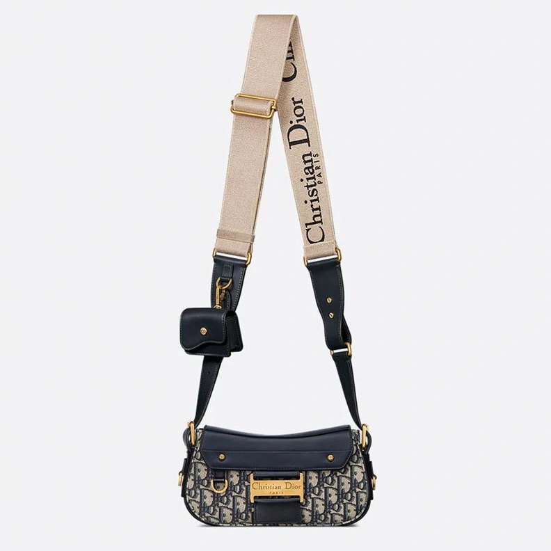 Small Dior Streetchic Bag In Oblique Motif Canvas and Smooth Calfskin Blue Fashionable 8449