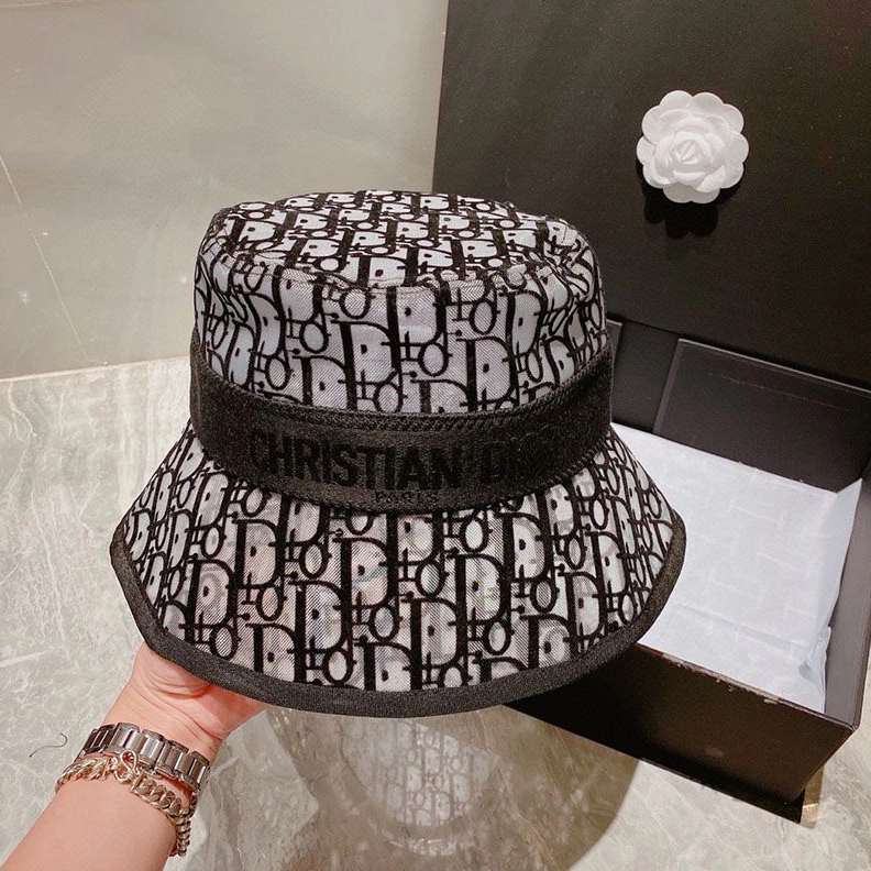 SmartChoice 2694 Christian Dior Bucket Hat D-Oblique Motif Mesh Grey