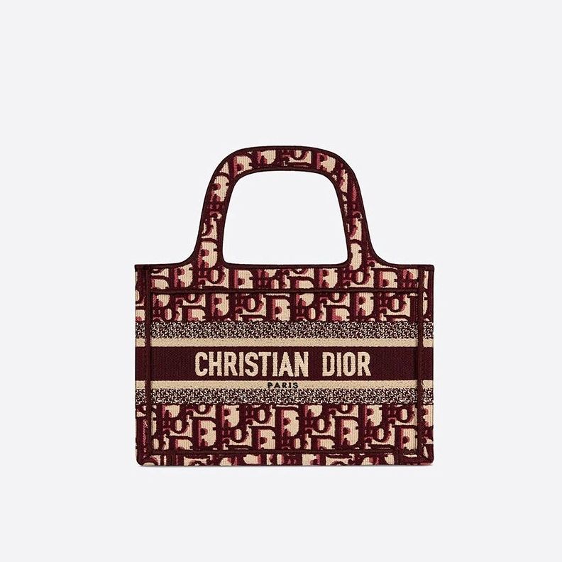 SmartChoice 3332 Mini Dior Book Tote In Oblique Motif Canvas Burgundy