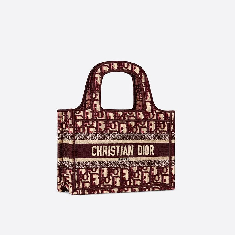 SmartChoice 3332 Mini Dior Book Tote In Oblique Motif Canvas Burgundy
