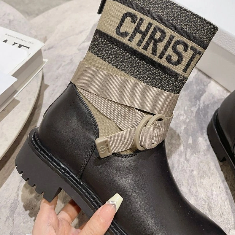 SmartChoice 456 Christian Dior D-Major Ankle Boots Women Technical Fabric and Calfskin Beige