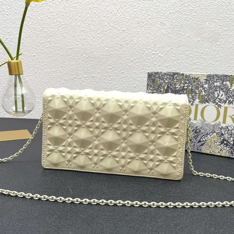 SmartChoice 4847 Lady Dior Pouch Ultramatte Cannage Lambskin with Diamond Motif White