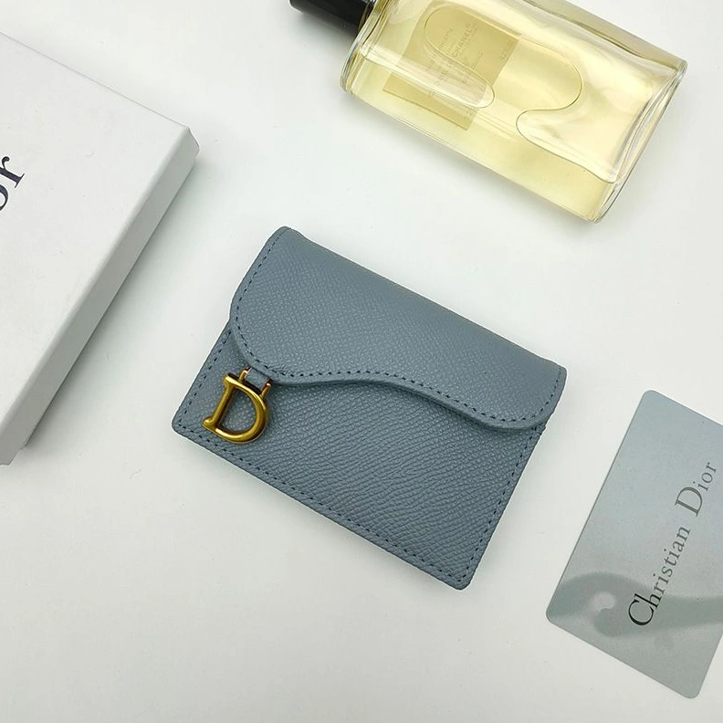 SmartChoice 5846 Dior Saddle Bloom Card Holder In Grained Calfskin Sky Blue