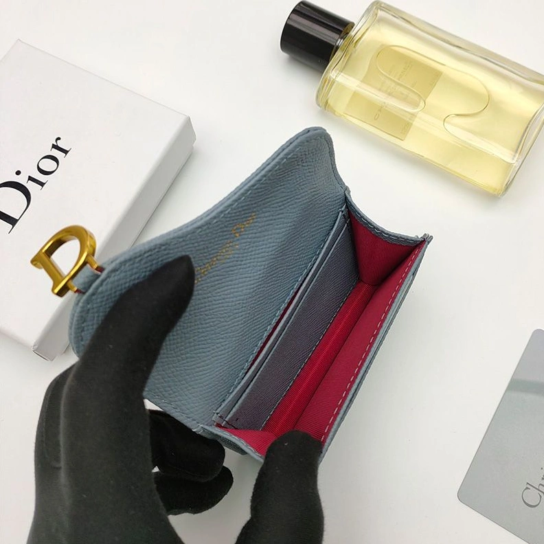 SmartChoice 5846 Dior Saddle Bloom Card Holder In Grained Calfskin Sky Blue
