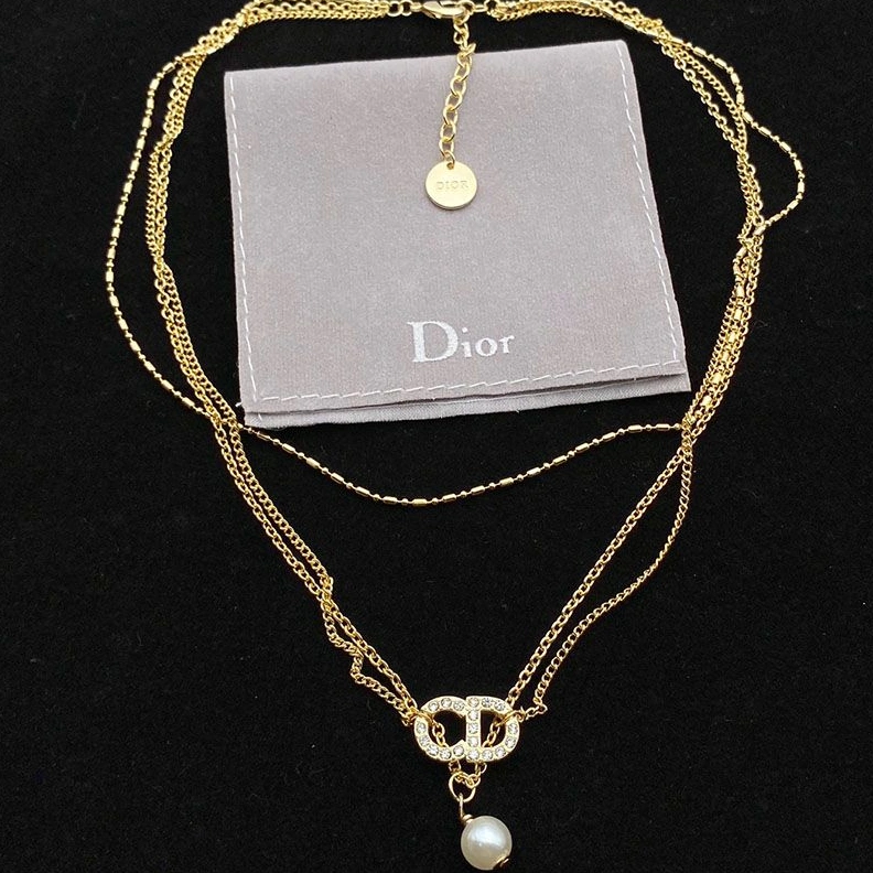 SmartChoice 6396 Dior Clair D Lune Necklace Metal And White Crystals With A White Resin Pearl Gold