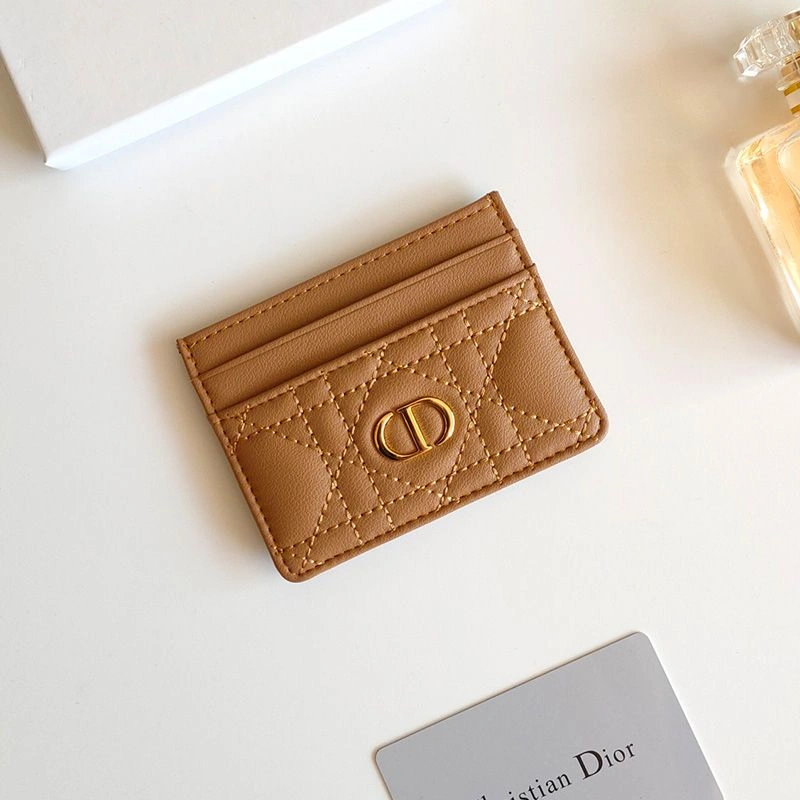 SmartChoice 688 Dior Card Holder Cannage Calfskin Brown