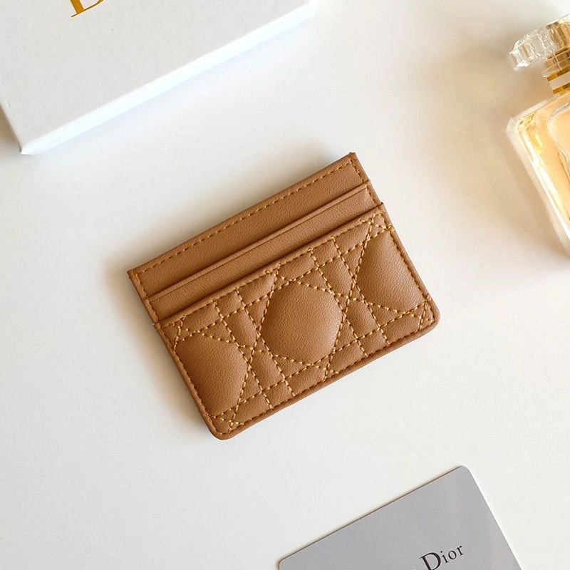 SmartChoice 688 Dior Card Holder Cannage Calfskin Brown