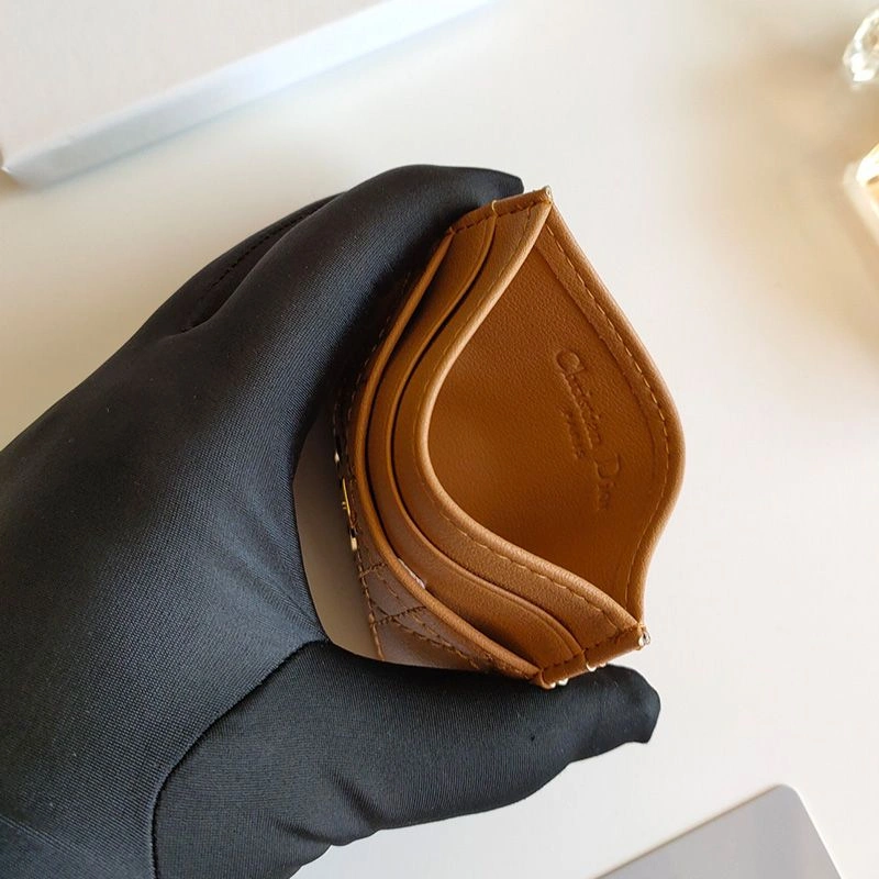 SmartChoice 688 Dior Card Holder Cannage Calfskin Brown