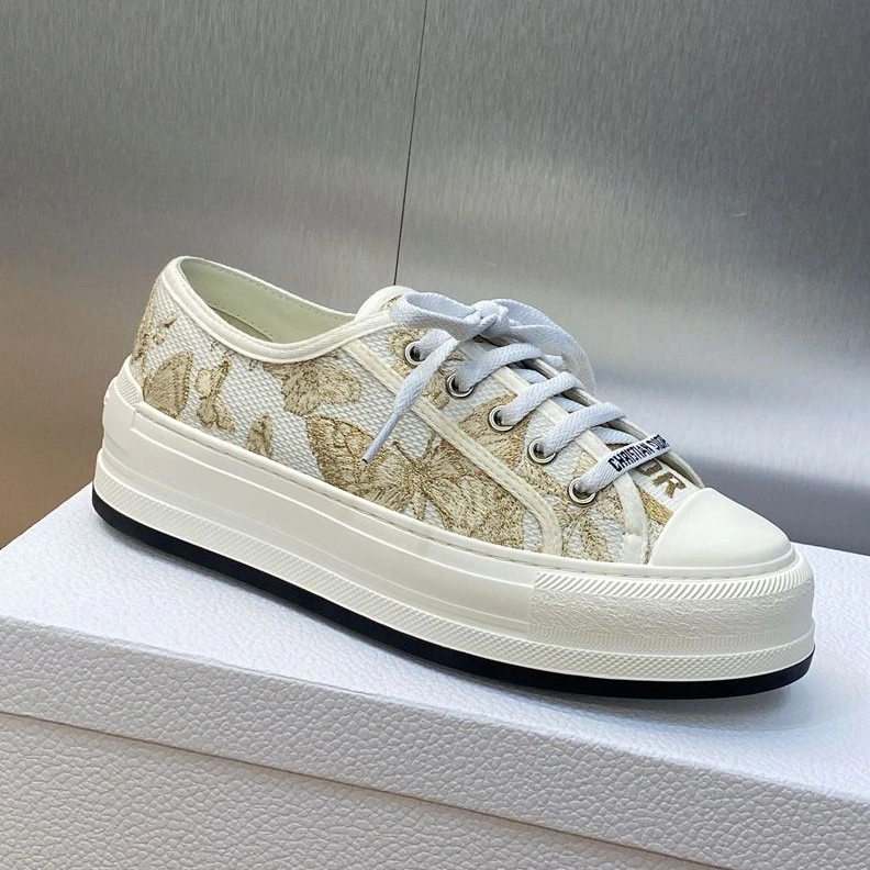 SmartChoice 8822 Walk'n'Dior Platform Sneakers Unisex Toile de Jouy Mexico Motif Canvas White Gold