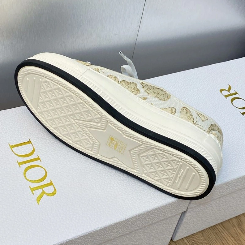 SmartChoice 8822 Walk'n'Dior Platform Sneakers Unisex Toile de Jouy Mexico Motif Canvas White Gold