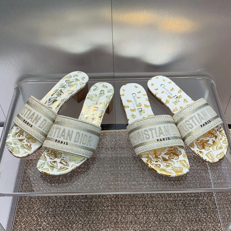 SmartChoice 9373 Christian Dior Dway Slides Women Gradient Butterflies Motif Canvas White
