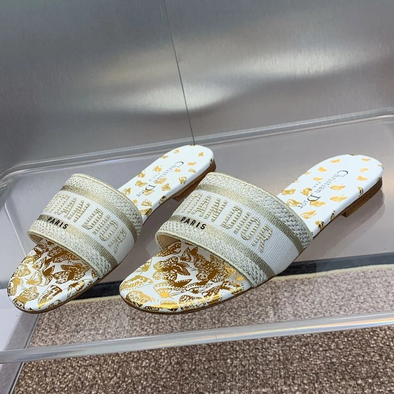 SmartChoice 9373 Christian Dior Dway Slides Women Gradient Butterflies Motif Canvas White