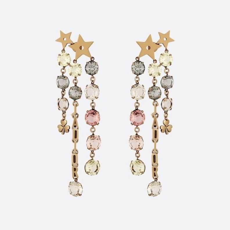 SmartChoice 960 J'Adior Earrings Antique Metal Stars and Multicolor Crystals Gold