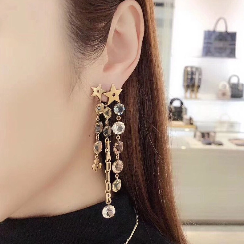 SmartChoice 960 J'Adior Earrings Antique Metal Stars and Multicolor Crystals Gold