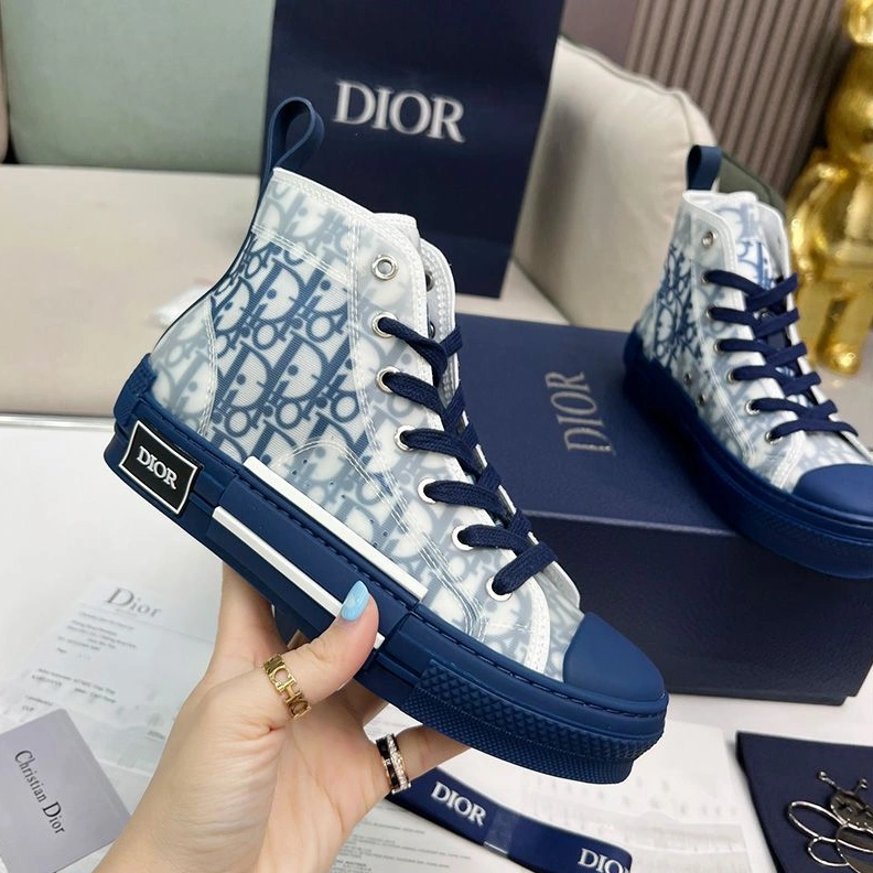 SportInspired 1346 Dior B23 High-Top Sneakers Unisex Oblique Motif Canvas Navy Blue