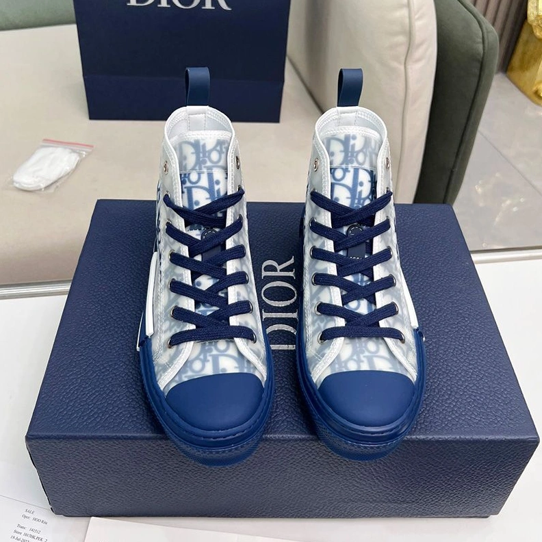 SportInspired 1346 Dior B23 High-Top Sneakers Unisex Oblique Motif Canvas Navy Blue