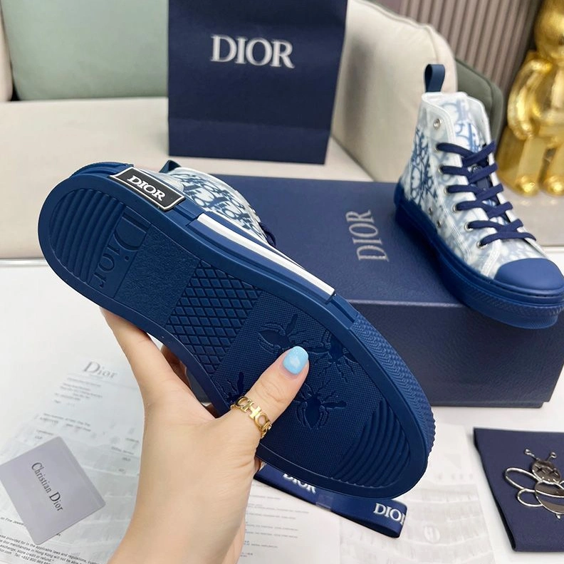 SportInspired 1346 Dior B23 High-Top Sneakers Unisex Oblique Motif Canvas Navy Blue