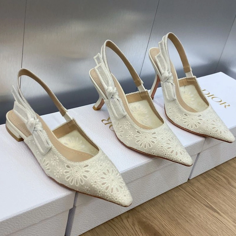 SportInspired 1828 J'Adior Slingback Pumps Women Saint-Gall Floral Motif Mesh White