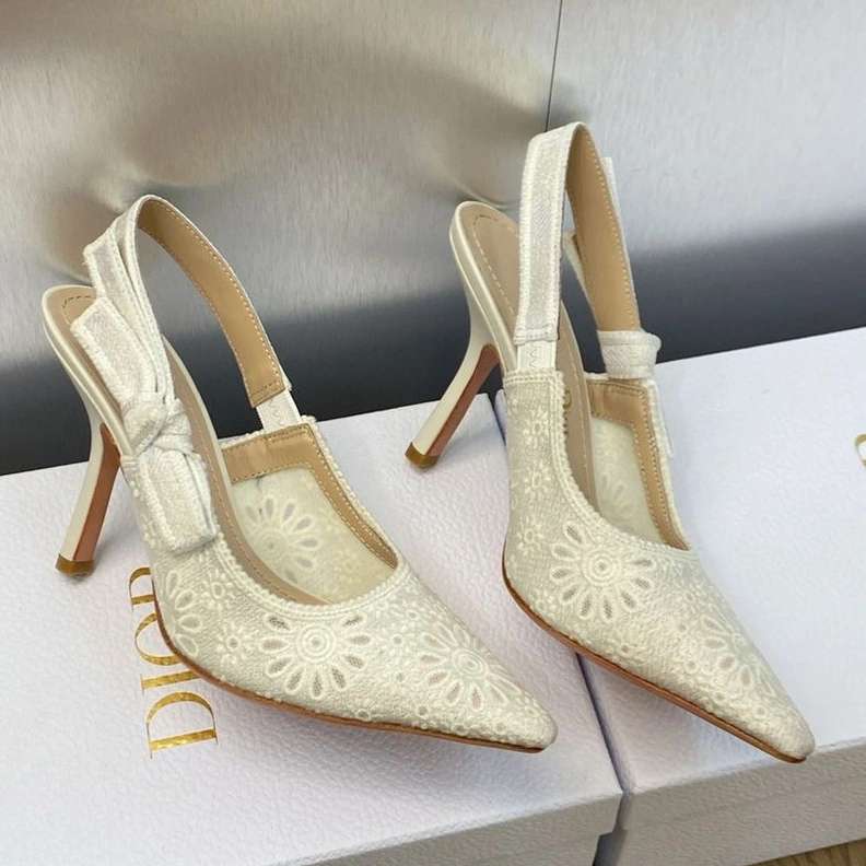 SportInspired 1828 J'Adior Slingback Pumps Women Saint-Gall Floral Motif Mesh White